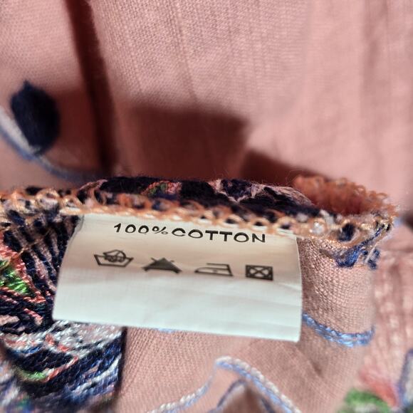 Velzera Embroidered Peasant Top Womens Small Pink Floral Smocked Bow Cotton - Picture 11 of 11